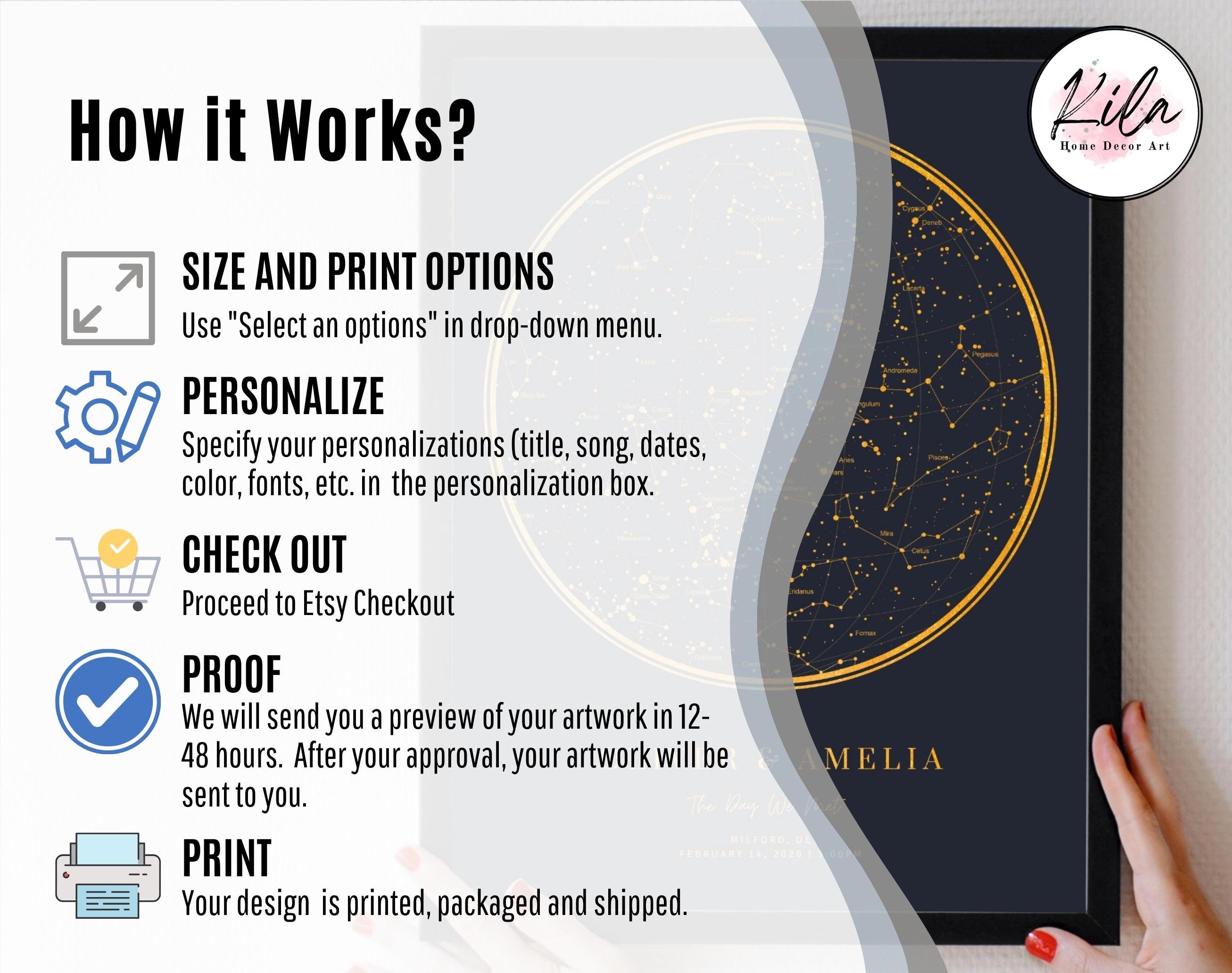 Custom Star Map Digital, Night You Were Born, Gold Foil Look the Night ...