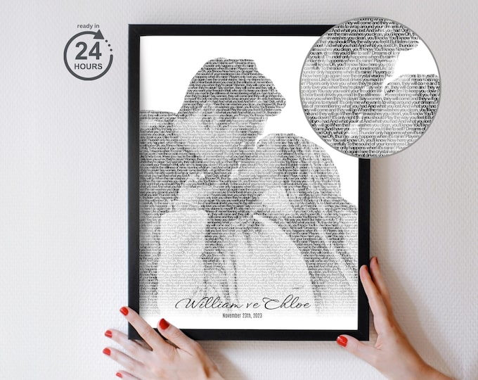 Personalized Lyrics Artwork from Your Photo, Unique Vow Renewal Gift, Custom Any Text Portrait, Text Message Print, Best Music Lover Gift