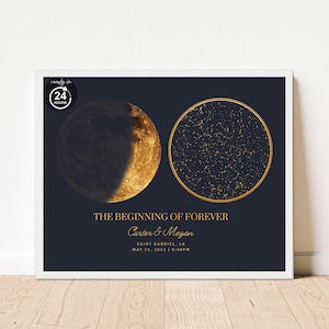 Star Map and Moon Phase By Date and Location, The Night Sky Poster, Night We Met Anniversary Gift, Night Sky Print, Wedding Gift