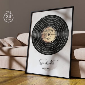 Vintage Vinyl Record Lyrics, Our First Dance Framed or Digital, First Anniversary, Any Song Lyrics Decor, Wedding Gift, Gift for Music Lover