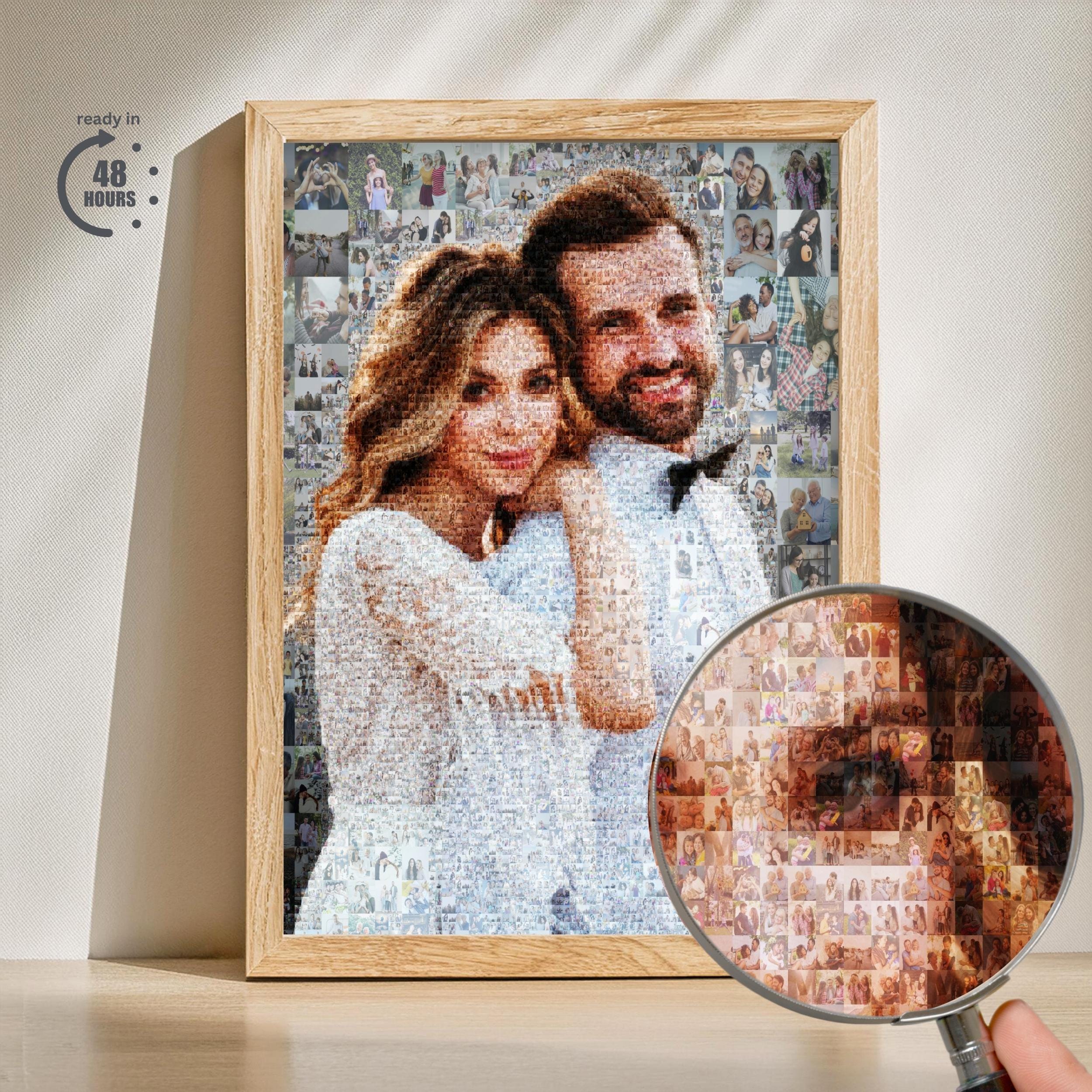 Custom Photo Mosaic, Unique Photo Collage for Couples, Anniversary Mosaic Art Gift, Photo Tile Wedding Gift,  Unique Valentine's Day Gift