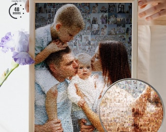 Custom Photo Mosaic Art From Pictures, Personalized Picture Mosaic Family Portrait, Vintage Inspired Photo Collage Wall Art