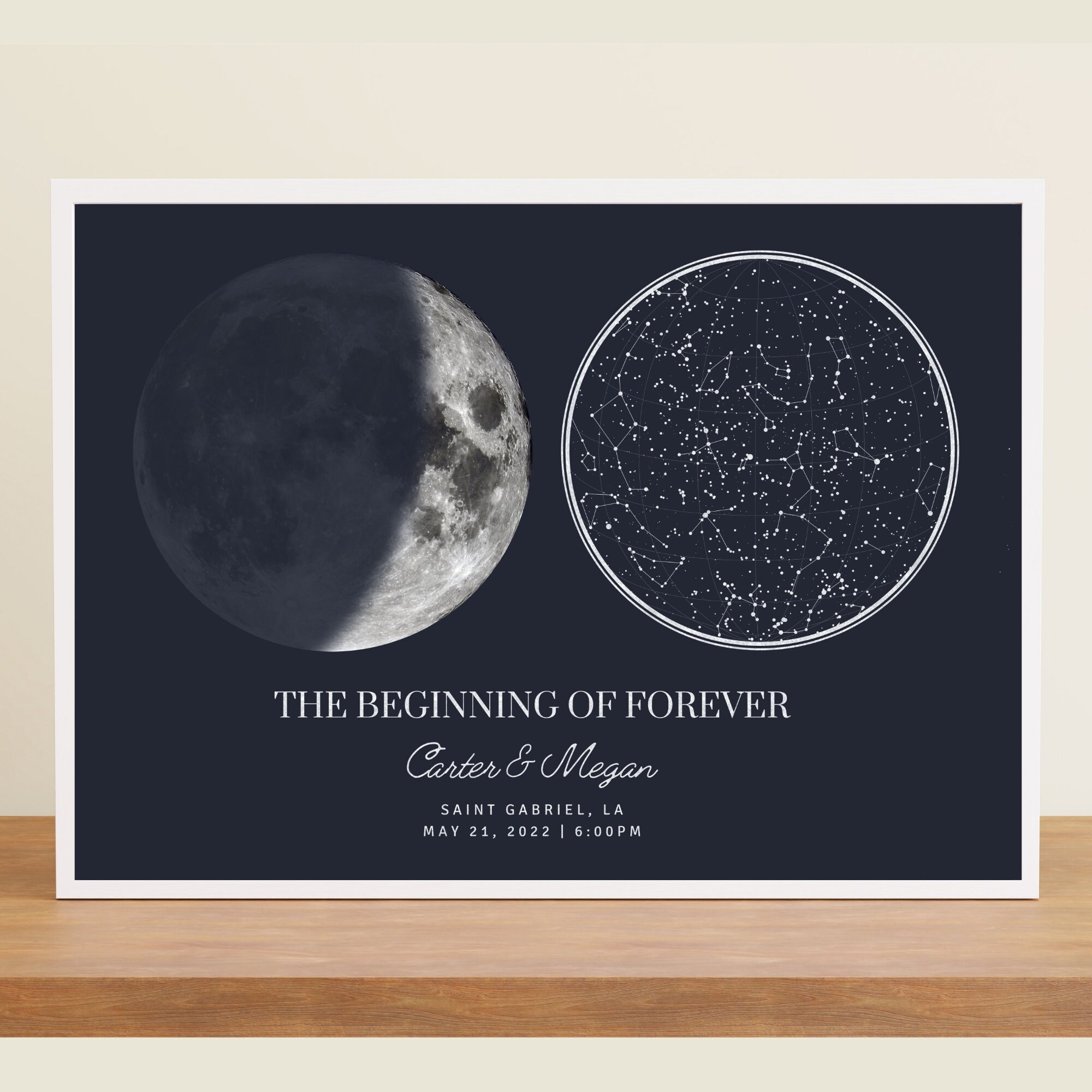Custom Star Map and Moon Phase by Date and Location, the Night Sky ...