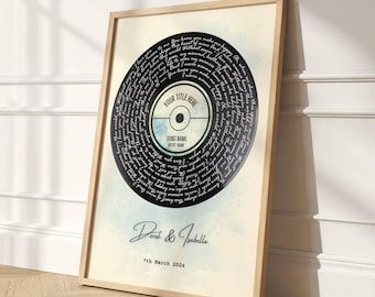 Personalized Song Lyrics Wall Art, Custom First Dance Song Print, Vintage Vinyl Anniversary Gift, Wedding Song Music Decor