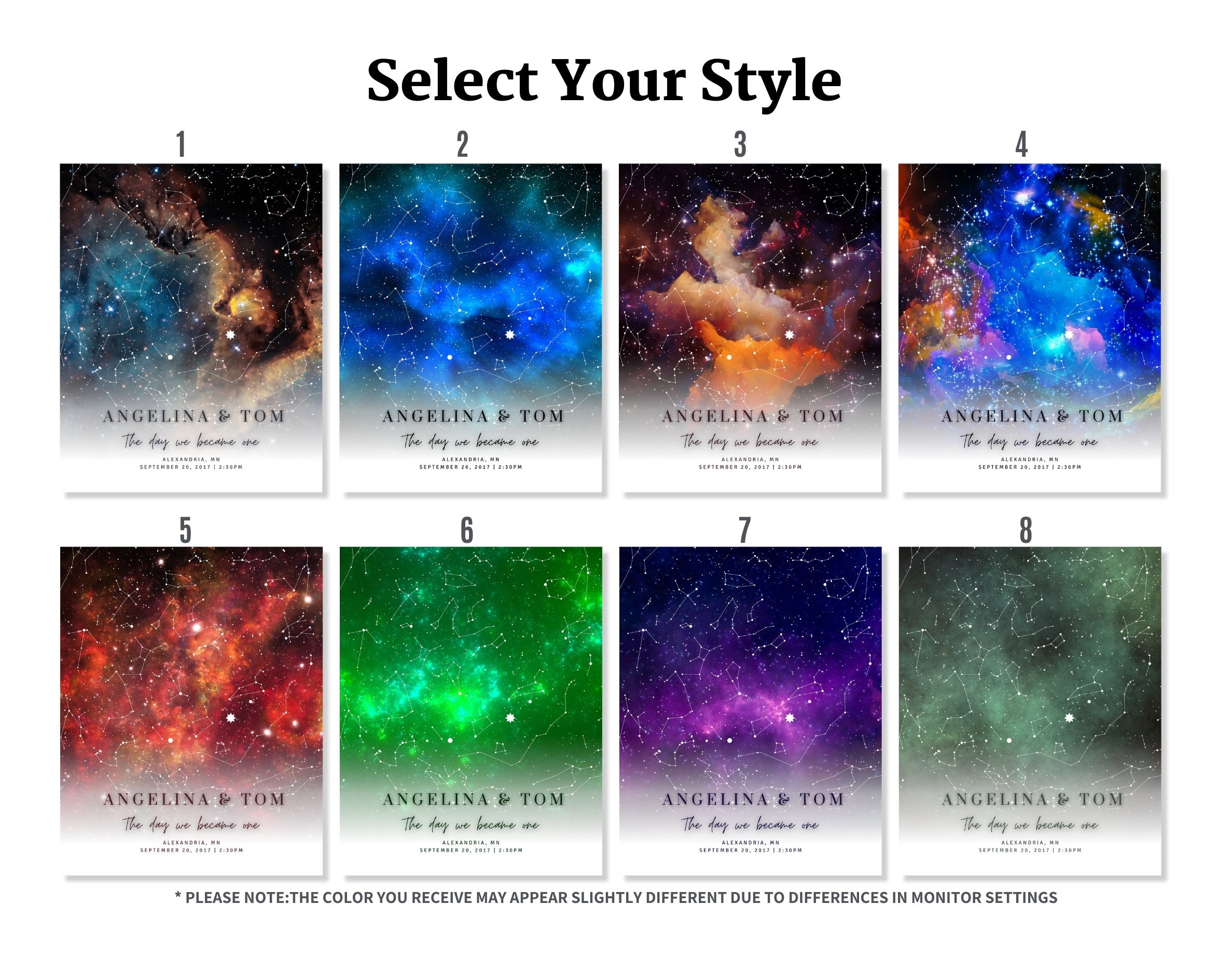 Twinkle Map Custom Star Map by Date and Location, Personalized Colorful Sky Map ...