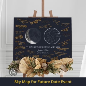 Carte des étoiles et livre d'or pour le mariage des phases de la lune, carte des étoiles par date et lieu, le ciel nocturne où nous nous sommes mariés, impression d'étoiles et de lune, cadeau de mariage.