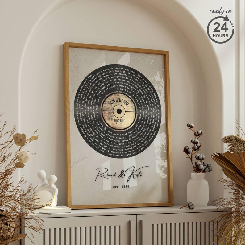 Custom song lyrics wall art print of a couple's first dance song