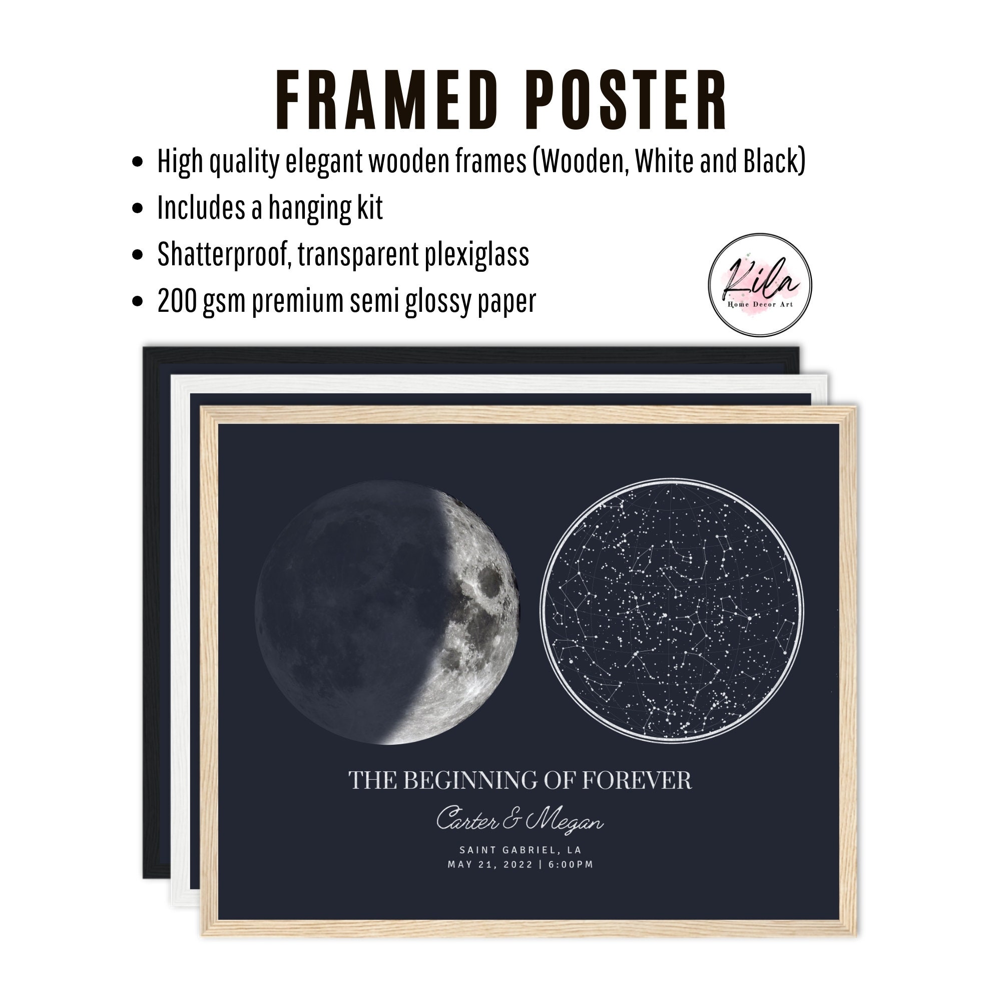 Custom Star Map and Moon Phase by Date and Location, the Night Sky ...