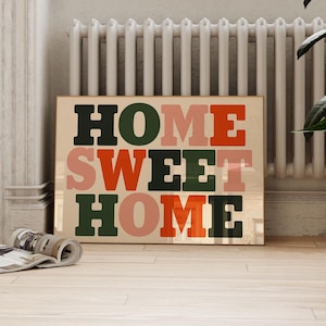 Living Room Wall Art, Bold Home Sweet Home Print, Hallway Wall Art, Typography Print, Retro Print, Living Room Prints, Retro Mid Century Art