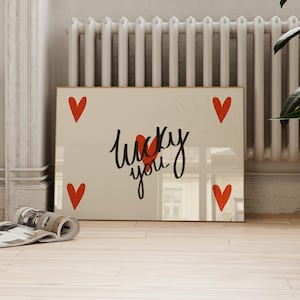 Muurkunst slaapkamer, Lucky You-poster, schattige landschapsmuurkunst, Love Hearts Lucky You-afdruk, slaapkamerafdrukken, speelkaarten horizontale afdruk
