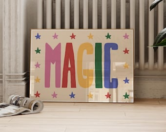 Colourful Nursery Wall Art, Kids Room Print, Nursery Print, Horizontal Children's Room Wall Art, Magic Print, Stars Wall Art, Girls Room Art