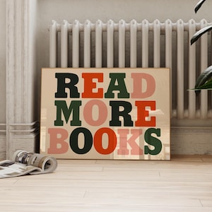 Retro Books Wall Art, Bold Read More Books Print, Mid Century Wall Art, Bedroom Print, Retro Literature Print, Library Reading Room Prints