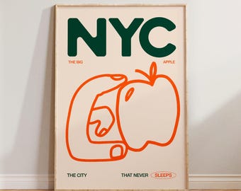 New York Print, NYC Travel Poster, Living Room Wall Art Prints, Hand Drawn Doodle Wall Decor, The Big Apple Print, Aesthetic New York Print