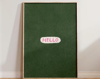 Hallway Wall Art, Retro Wall Art, Hello Print, Hallway Prints, Colourful Wall Decor, Welcome Sign Art, Retro Print, Living Room Prints