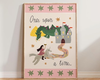 Whimsical Nursery Wall Art, Whimsy Kids Bedroom Wall Art, Once Upon a Time Nursery Print, Hand Drawn Girls Room Poster, Children's Room Art