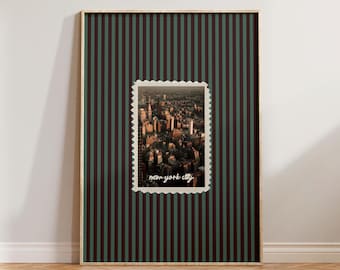 Retro randig väggkonst, New York-tryck, Randigt tryck, Väggkonst i mitten av århundradet, Väggkonst i sovrumsstil i vintagestil, Väggkonst i New York City