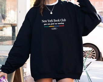 Book Jumper Sweatshirt, Readers Black Sweater, Aesthetic Retro New York Book Club Sweatshirt, Literature Clothing, Gift For Book Lovers