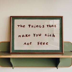 Lámina decorativa para dormitorio, cuadro con cita pintada a mano, lámina "Las cosas que te hacen rico son gratis", cuadro decorativo para oficina.