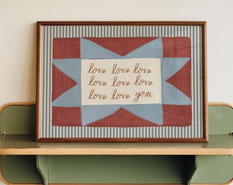 Retro Wall Art, Striped Bedroom Print, Patterned Mid Century Modern Wall Art, Vintage Style Bedroom Wall Art, Landscape Love You Print