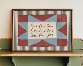Retro Wall Art, Striped Bedroom Print, Patterned Mid Century Modern Wall Art, Vintage Style Bedroom Wall Art, Landscape Love You Print