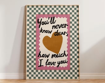 Checkered Nursery Wall Art Print, Nursery Checked Decor, You'll Never Know Dear How Much I Love You Print, Nursery Art, Kids Room Prints