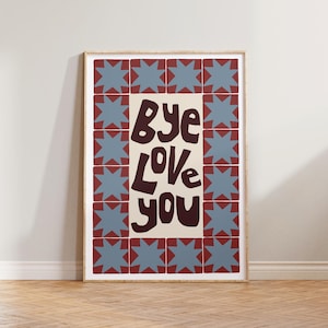 Decorazioni murali per corridoio, stampa "Bye Love You", decorazioni murali patchwork retrò, decorazioni murali per ingresso in stile moderno di metà secolo con motivi decorativi, stampe retrò per corridoio.