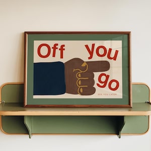 Retro Hallway Wall Art, Bye Print, Funny Mid Century Modern Wall Art, Off You Go Horizontal Print, Hallway Decor, Illustrated Door Print