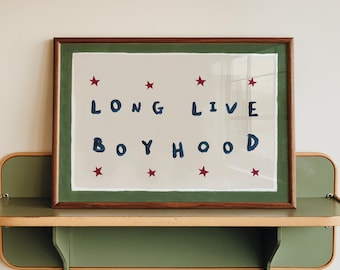 Nursery Wall Art Print, Boys Room Print, Kids Room Nursery Decor, Long Live Boyhood Horizontal Print, Hand Painted Landscape Nursery Art
