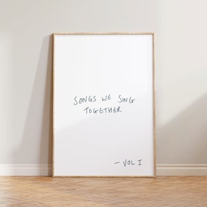 Muziek muurkunst, muziek print poster, minimalistische handgeschreven citaat print, woonkamer muur decor, handgetekende liedjes die we samen zingen print