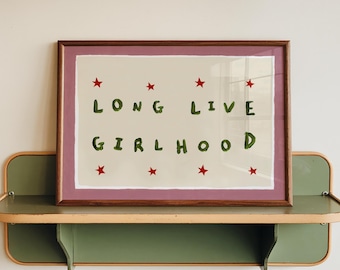 Nursery Wall Art Print, Girls Room Print, Kids Room Nursery Decor, Long Live Girlhood Horizontal Print, Hand Painted Landscape Nursery Art