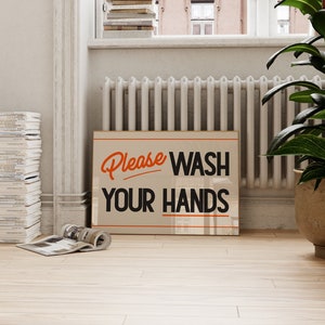 Please Wash Your Hands Print Sign, Retro Bathroom Print, Mid Century Bathroom Wall Art, Vintage Toilet Print, Retro Print, Restroom Decor