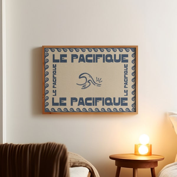 Mid Century Wall Art, Retro Prints, Pacific Ocean Wall Art, Le Pacifique Print, French Wall Decor, Summer Living Room Print, Beach Wall Art