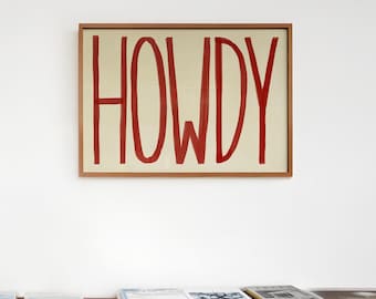 Howdy Wall Art Print, Hallway Wall Art, Landscape Wall Art, Horizontal Hello Print, Welcome Hallway Wall Art, Mid Century Retro Decor