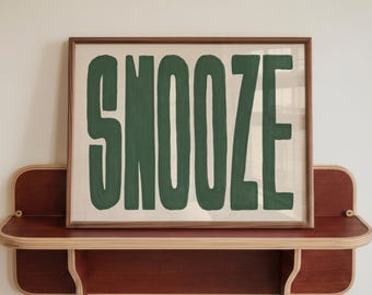 Bold Bedroom Wall Art, Horizontal Landscape Bedroom Print, Snooze Print, Colourful Typography Wall Decor, Wall Art For Bedroom