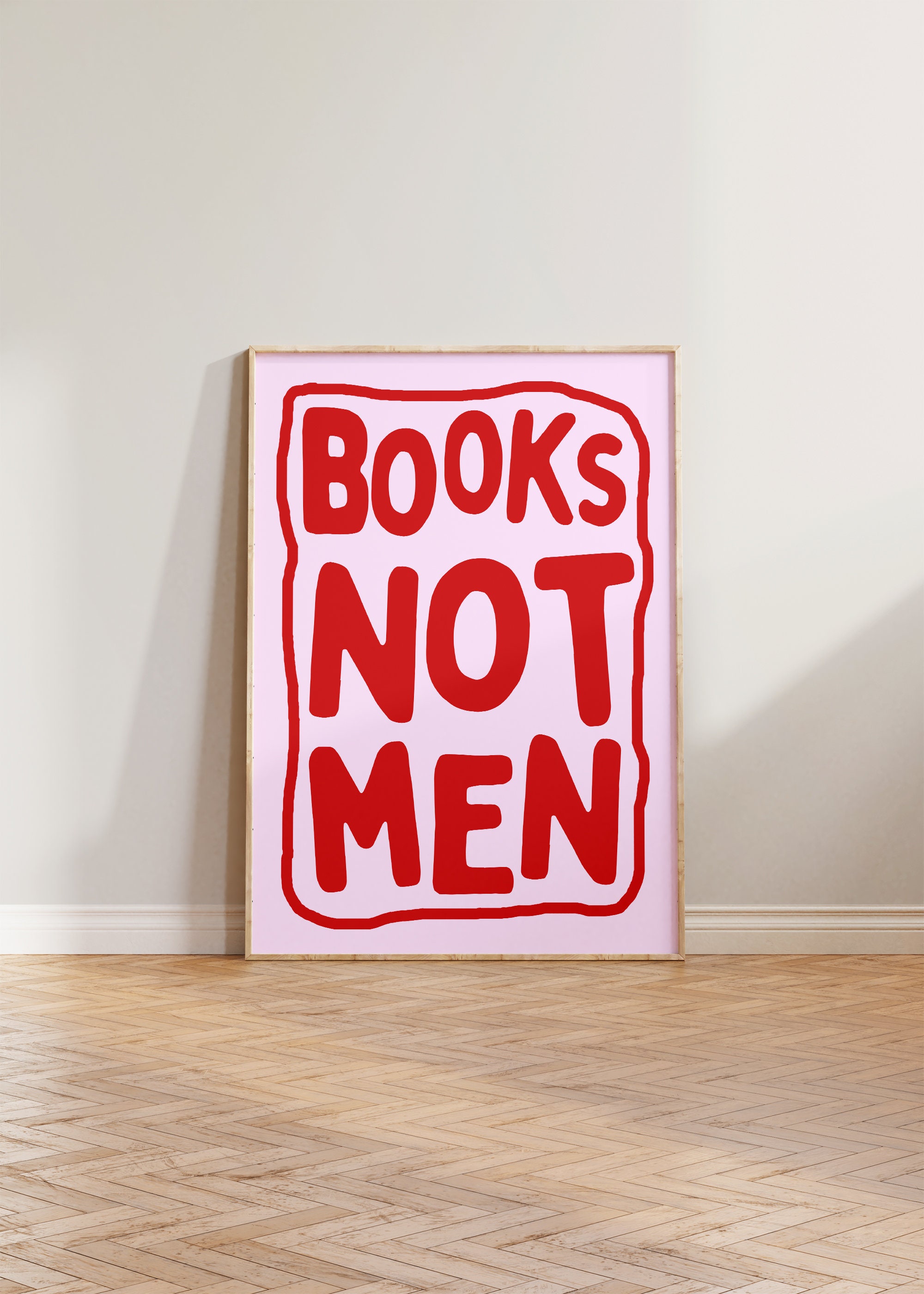 Feministische boekafdruk, grappige poster, boeken niet mannen, lezen muurkunst, boekenliefhebber prints, kleurrijke typografie kunst aan de muur, feminisme prints