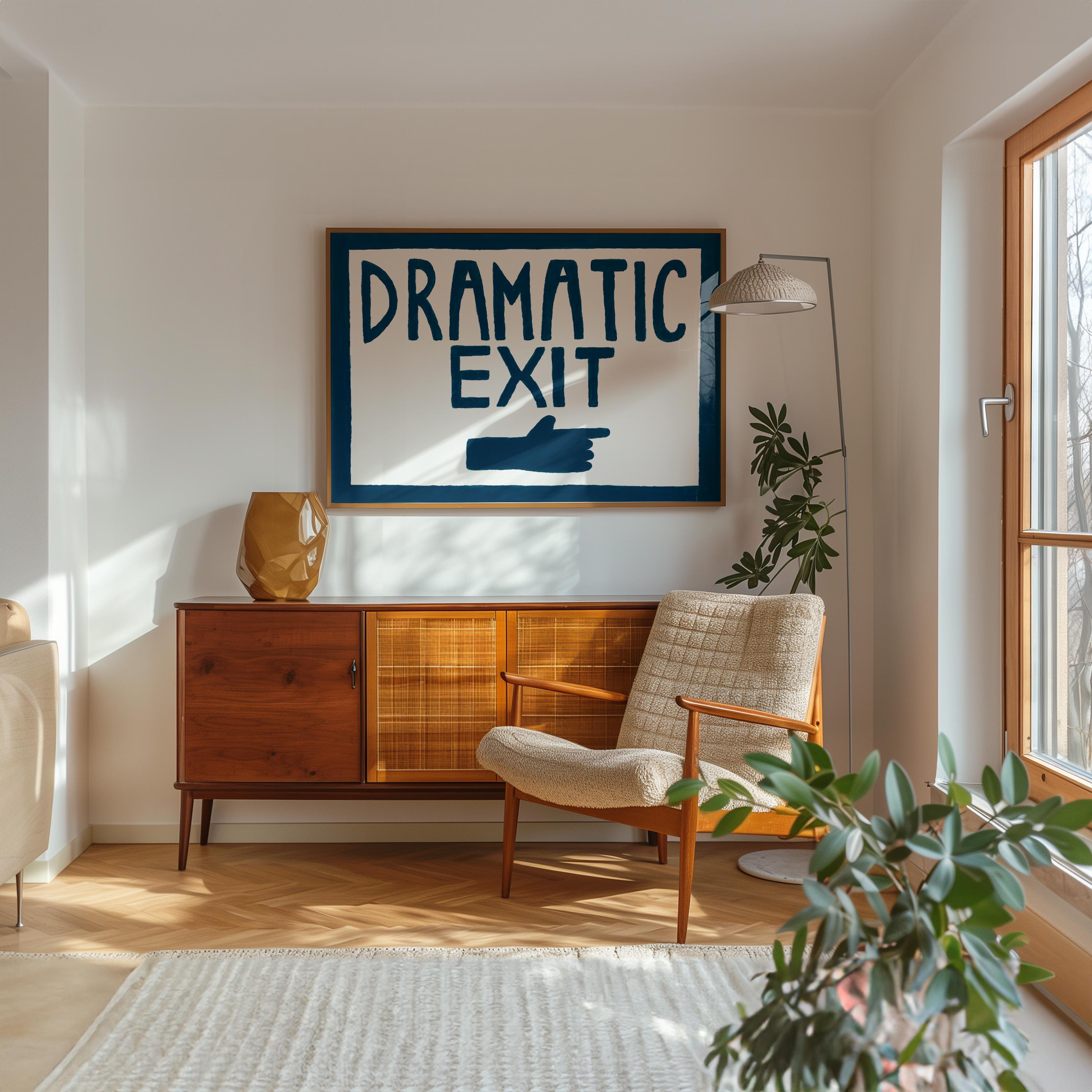 Retro Wall Art, Funny Hallway Print, Landscape Poster, Dark Green Dramatic Exit Print, Mid Century Wall Art, Hand Painted Wall Decor Print