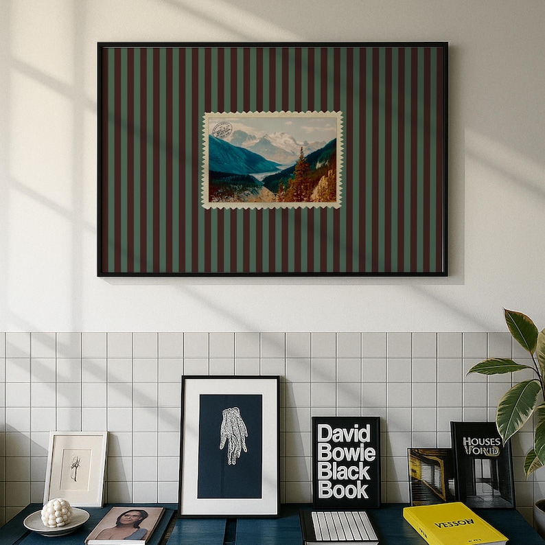 Retro randig väggkonst, vintage Kanada-tryck, randigt tryck, väggkonst i mitten av århundradet modern, väggkonst i vintagevykort, retro Banff-väggkonst bild 8