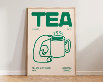 Kitchen Print, Tea Wall Art, Tea Illustration Kitchen Prints, Hand Drawn Poster, Cafe Print, Tea Wall Art, Cuppa Prints, Doodle Art