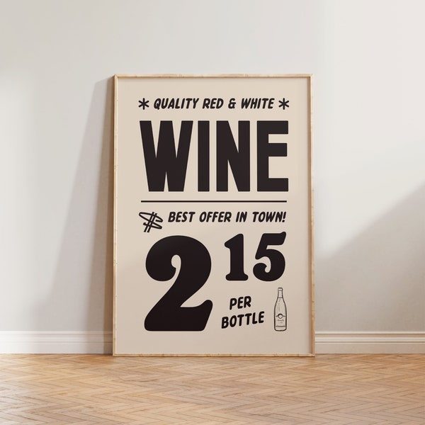 Retro Kitchen Print, Food & Drink Wall Art, Vintage Wine Poster, Dining Room Prints, Retro Print, Bar Poster, Kitchen Wall Decor, 1950s Art