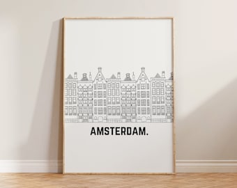 Amsterdam Travel Print, Neutral Coloured Travel Print, Amsterdam Poster, Amsterdam Print, Netherlands Print, Line Art Print, Travel Poster