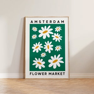 Amsterdam Flower Market Print Poster, Flower Print, Floral Print, Flower Market Amsterdam Poster, Green Wall Art Home Decor, Daisy Art Print