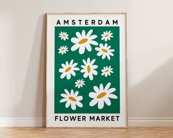 Amsterdam Flower Market Print Poster, Flower Print, Floral Print, Flower Market Amsterdam Poster, Green Wall Art Home Decor, Daisy Art Print