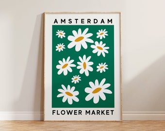 Amsterdamer Blumenmarkt Poster, Blumendruck, Blumendruck, Blumenmarkt Amsterdam Poster, Grüne Wand Kunst Home Dekor, Gänseblümchen Kunstdruck