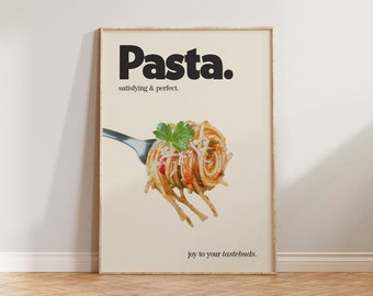 Kitchen Pasta Print, Retro Print, Kitchen Poster, Food Print, Dining Room Wall Art, Spaghetti Wall Decor, Cool Retro Kitchen Print, Food Art
