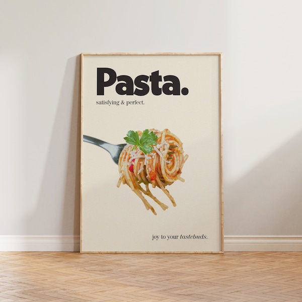 Kitchen Pasta Print, Retro Print, Kitchen Poster, Food Print, Dining Room Wall Art, Spaghetti Wall Decor, Cool Retro Kitchen Print, Food Art