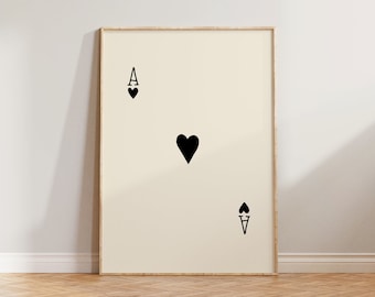 Pôster com impressão de ás de copas, impressão de ás, impressão de baralho de cartas, pôster de sorte, impressão de parede de carta de ás, impressão eclética, arte de parede de bar, decoração para casa