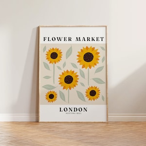 Flower Market Print, Sunflower Print Poster, Aesthetic Floral Print, Flower Market Poster, Notting Hill London Wall Art Home Decor, Neutral image 1