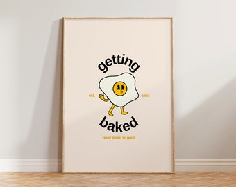 Retro Print, Retro Art Print, Getting Baked Print, Cartoon Retro Print, Cool Wall Art, Vintage Art Print, 90s Print Poster, Retro Wall Art