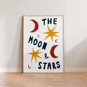 Nursery Wall Art Print, Wall Art For Kids Room, Boho Children&#39;s Bedroom Poster, Nursery Prints, Moon & Stars Hand Painted Print, Kids Decor