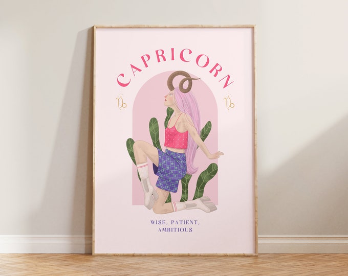 Capricorn Print, Capricorn Art Print, Horoscope Zodiac Print, Zodiac Gift, Astrology Print, Star Sign, Capricorn Poster, Zodiac Gift For Her